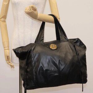 GUCCI Tote Bag Leather Black Gold 197022 Auth